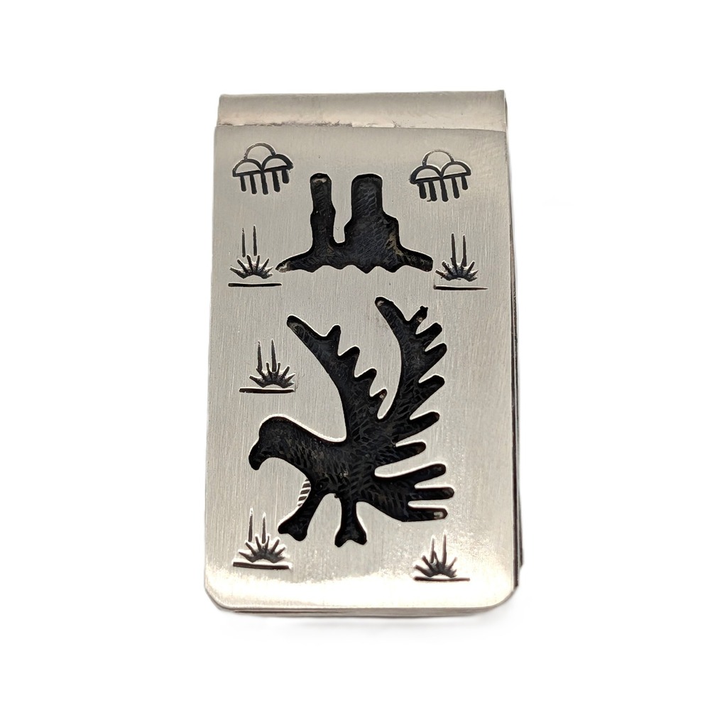 Handmade Sterling Silver Money Clip Genuine Native American Signed Bia Eagle ***